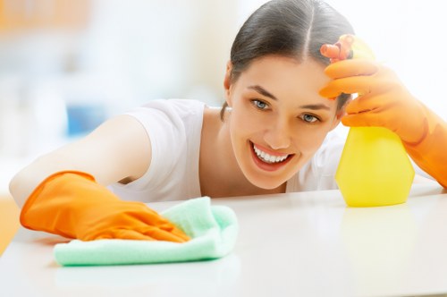Professional hot water extraction carpet cleaning equipment in use