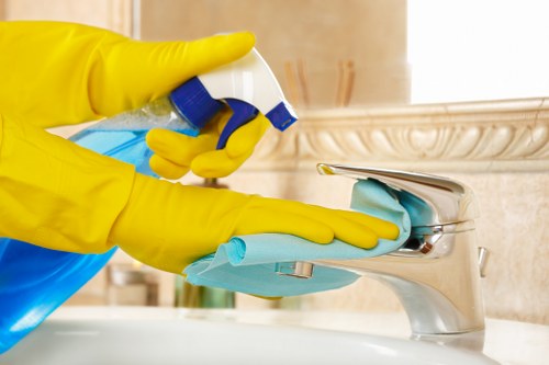 Upholstery cleaning equipment used on a fabric sofa