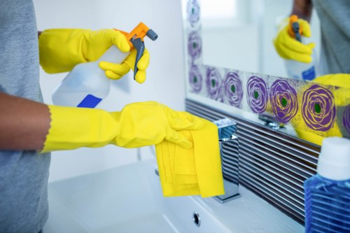 Trained cleaner following safety and hygiene standards